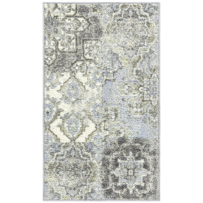 Maples Rugs Vintage Patchwork Distressed 1'8 x 2'10 Non Skid Washable Throw Rugs [Made in USA] for Entryway and Bedroom, Teal