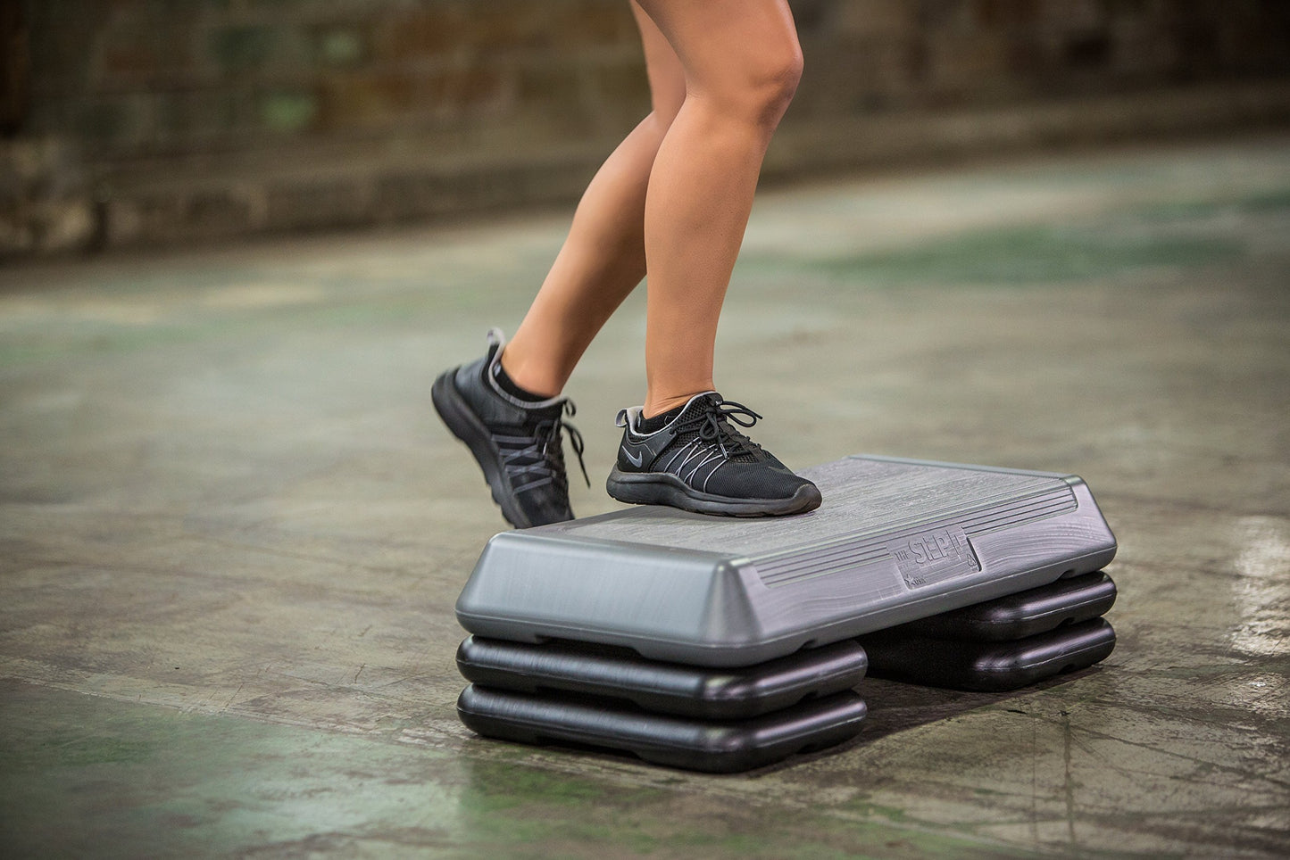 The Step (Made in USA) Original Aerobic Platform – Circuit Size Grey Aerobic Platform and Original Black Risers