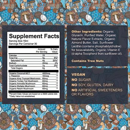 Mushroom Coffee Creamer with MCT Oil by Owl & Ox | L Theanine, Nootropic Superfood Blend, Vegan, Sugar Free, Dairy Free, Adaptogens, Plant Based & Keto Friendly, Hazelnut Chocolate Flavor, 30 Servings