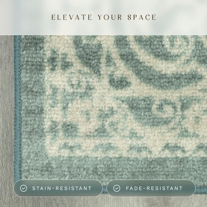 Maples Rugs Pelham Transitional Area Rugs - Made in USA - Washable, Non Slip, Indoor Carpet for Entryway, Foyer, Kitchen, and Bathroom, 1'8 x 2'10, Light Spa