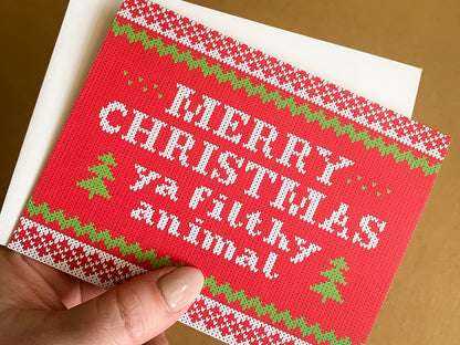 Palmer Street Press - Merry Christmas Ya Filthy Animal: Funny Christmas Cards Box Set - Christmas Sweater Boxed Holiday Cards with Cream Kraft Envelopes - Made in the USA (Set of 8 Cards)