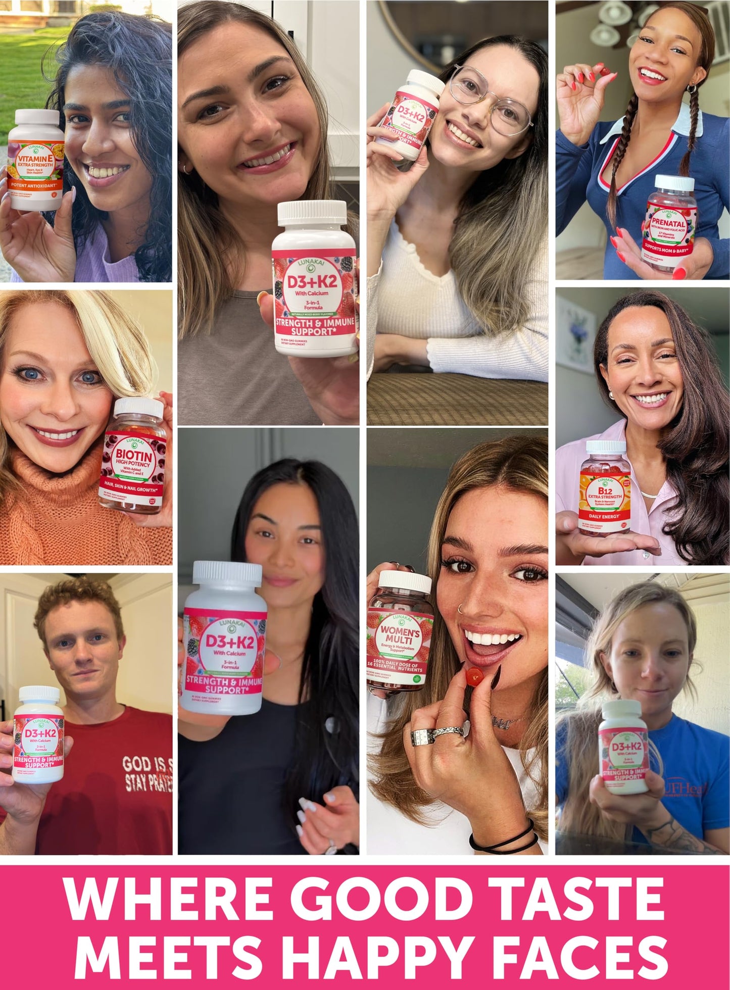 Lunakai USA Made Vitamin D3 K2 Gummies with Calcium for Women, Men & Kids - 3-in-1 Supplement for Bone Health and Immune Support, Vegan 60ct