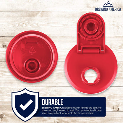 Brewing America Nesting Jar with Drinking Lid as Travel Cup, 1 Pint (16 oz) with Red Pouring Lid on Wide Mouth Ball Nesting Mason Jar, USA-Made To Go Drink Cup, 1-Pack