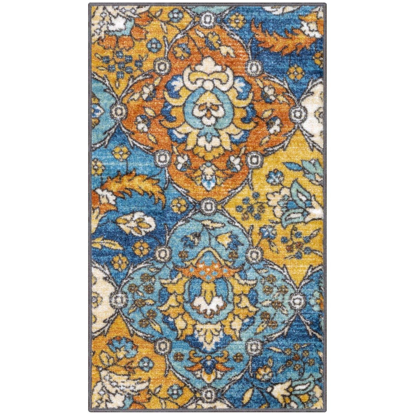 Maples Rugs Sutton Oriental Area Rugs – Made in USA – Washable, Non Slip Indoor Carpet for Entryway, Foyer, Kitchen, and Bathroom, 20" x 34", Blue/Orange