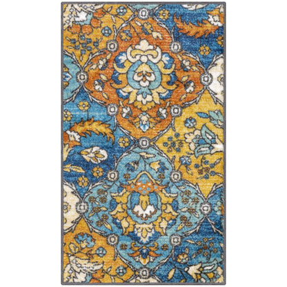 Maples Rugs Sutton Oriental Area Rugs – Made in USA – Washable, Non Slip Indoor Carpet for Entryway, Foyer, Kitchen, and Bathroom, 20" x 34", Blue/Orange