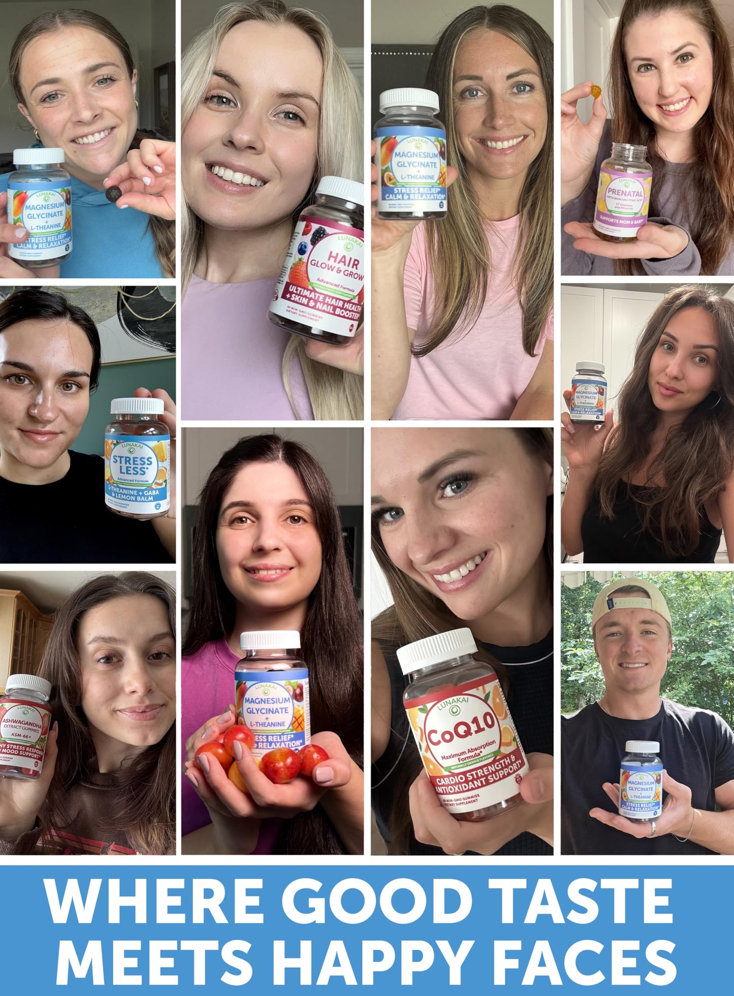 Lunakai USA Made Magnesium Glycinate Gummies with L-Theanine for Kids & Adults – 420mg Magnesium Supplement for Calm, Sleep & Stress Support, 60ct