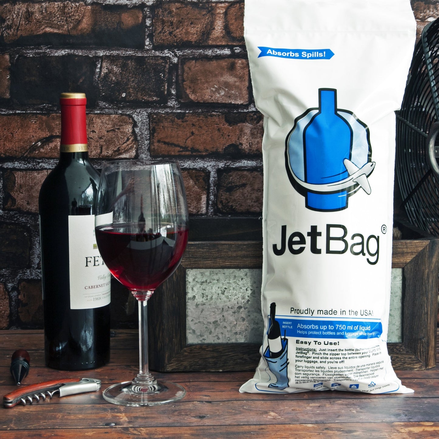 Jet Bag - Protective, Absorbent, Reusable Wine Bags for Travel - Made in the USA - Clear Back allows for Custom Insert