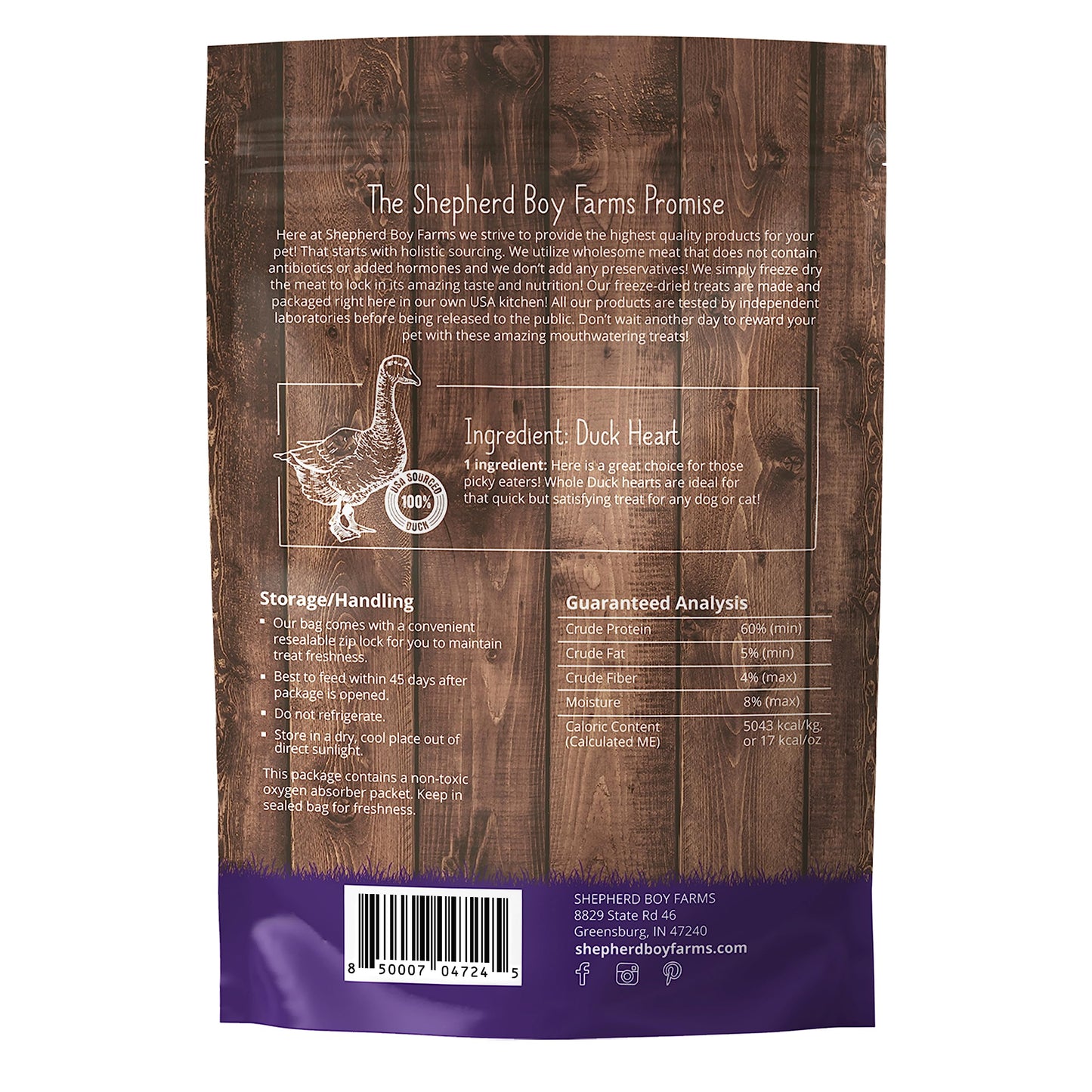 Shepherd Boy Farms Freeze Dried Dog and Cat Treats, Duck Heart, All Natural Single Ingredient Freeze-Dried Dog Treat & Snacks, Made in USA, High Protein, Essential Nutrition of Raw Food, 8oz