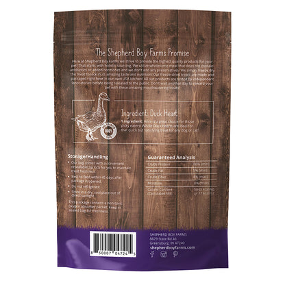 Shepherd Boy Farms Freeze Dried Dog and Cat Treats, Duck Heart, All Natural Single Ingredient Freeze-Dried Dog Treat & Snacks, Made in USA, High Protein, Essential Nutrition of Raw Food, 8oz