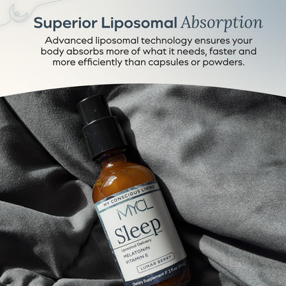Sleep Liposomal Supplement with Low-Dose Liquid Melatonin Kids and Adults - Relaxation Aid, Deep Restorative Sleep Support - Vegan and Clean - Advanced Absorption - Berry Flavor - 60 Pump Servings