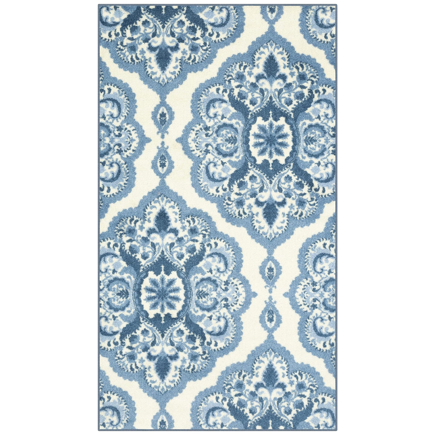 Maples Rugs Vivian Medallion Area Rugs - Made in USA - Washable, Non Slip, Pet-Friendly Mat for Bedroom, Office, and Entryway, 3'4 x 6', Blue/White