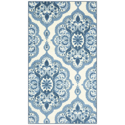 Maples Rugs Vivian Medallion Area Rugs - Made in USA - Washable, Non Slip, Pet-Friendly Mat for Bedroom, Office, and Entryway, 3'4 x 6', Blue/White