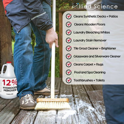 Allied Science 12% Food Grade Hydrogen Peroxide, 4X Stronger, Dilute and Use for Personal Care, Home, Kitchen, Bath, Carpet, Water Cleaner, Plant Treatment, 1 Gallon (1)