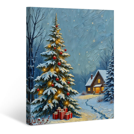 Tapuayts Vintage Christmas Tree Canvas Wall Art Print Framed, Winter Pine Tree vintage Christmas Pictures Wall Decor Christmas Gifts for Home Living Room Bedroom Decor (Picture 16, 16" X 20")