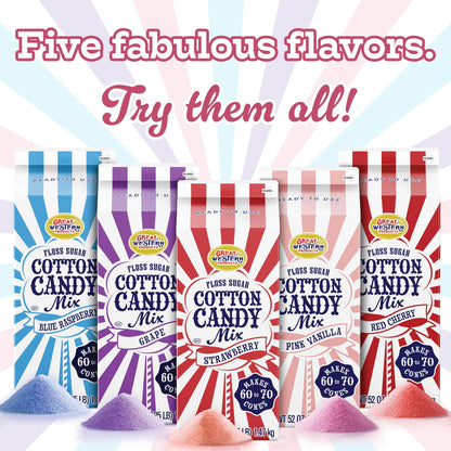 Premium America Variety Pack Blue Raspberry, Pink Vanilla, Grape Cotton Candy Floss Sugar Carnival-Style Fluffy Fun, Pre-Mixed & Ready to Use for Parties, Events & Festivals 3.25 lb Cartons Case of 3