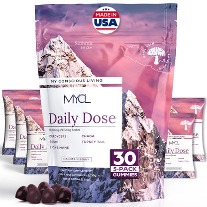MYCL Adult Multi Vitamin Gummies | 500mg Fruiting Bodies – Cordyceps, Reishi, Lion’s Mane, Turkey Tail & Chaga | Immune & Energy Support | Vegan, Gluten-Free | Berry Flavor, 30 Servings 5 Gummies/Pack