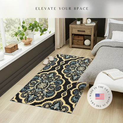 Maples Rugs Vivian Medallion Area Rugs - Made in USA - Washable, Non Slip, Pet-Friendly Mat for Bedroom, Office, and Entryway, 3'4 x 5', Persian Blue
