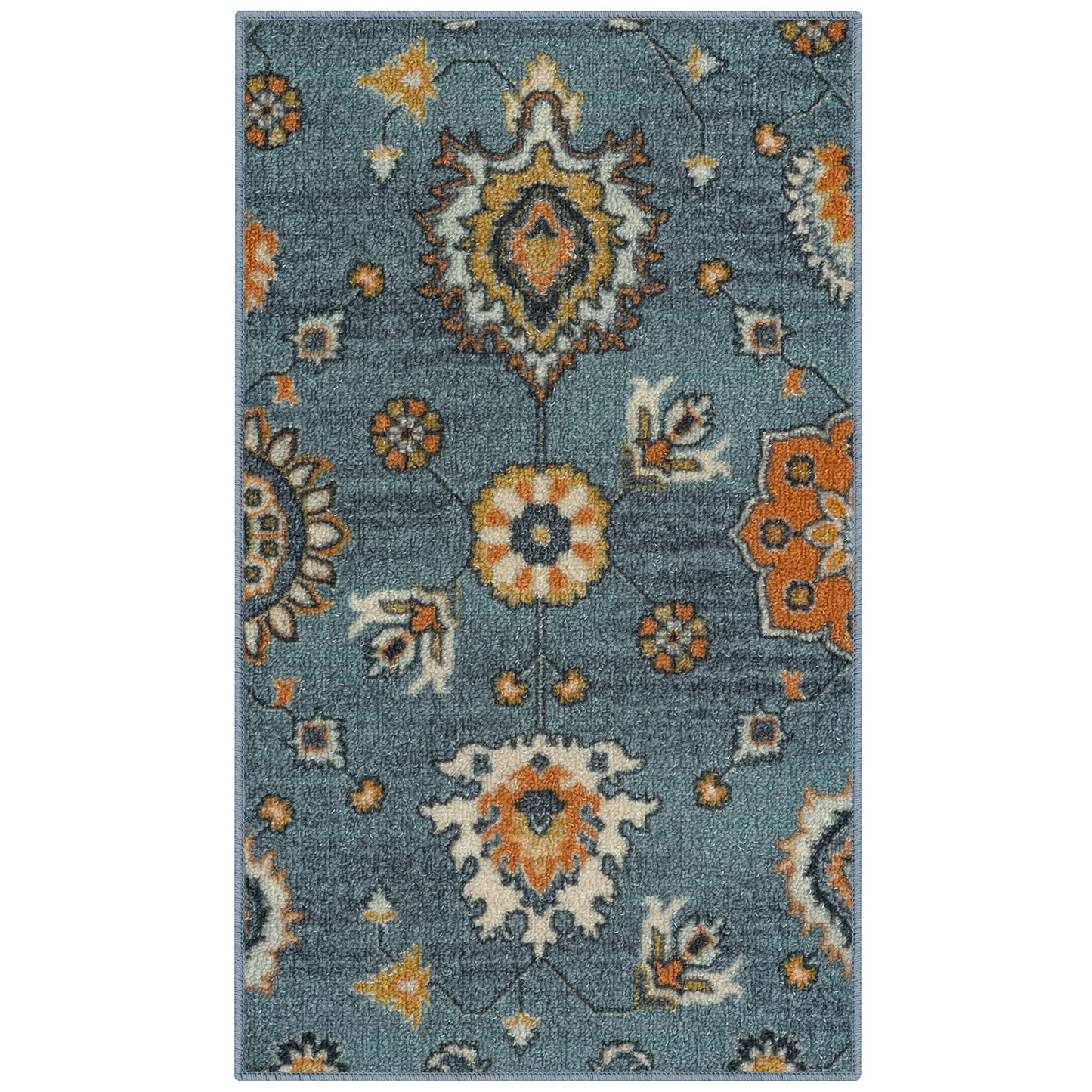 Maples Rugs Fleur Contemporary Motif Kitchen Rugs Non Skid Accent Area Carpet [Made in USA], Blue/Multi, 1'8" x 2'10"