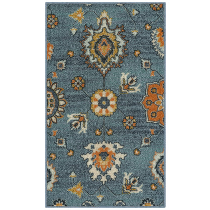 Maples Rugs Fleur Contemporary Motif Kitchen Rugs Non Skid Accent Area Carpet [Made in USA], Blue/Multi, 1'8" x 2'10"