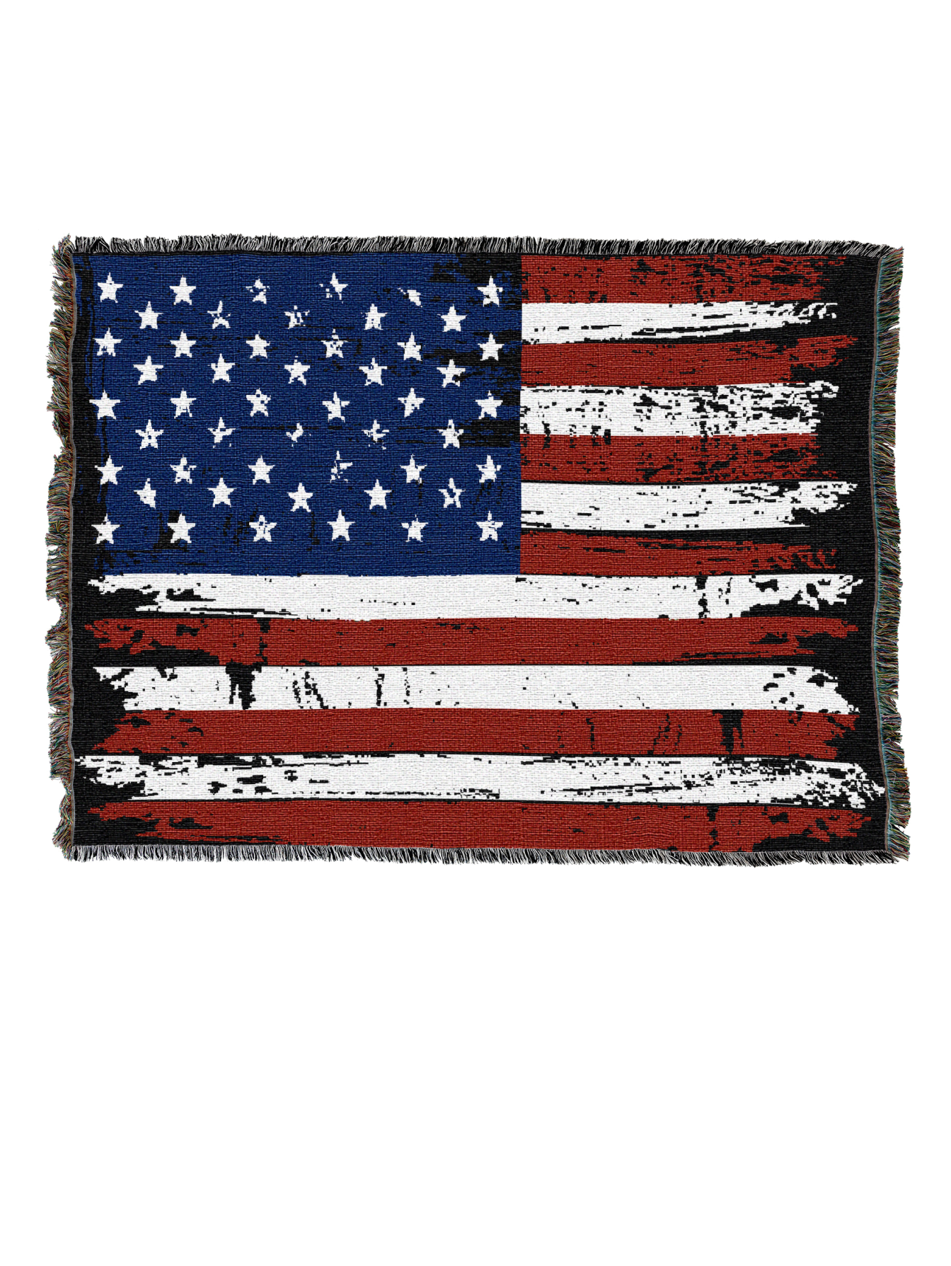 American flag patterned blanket on a white background