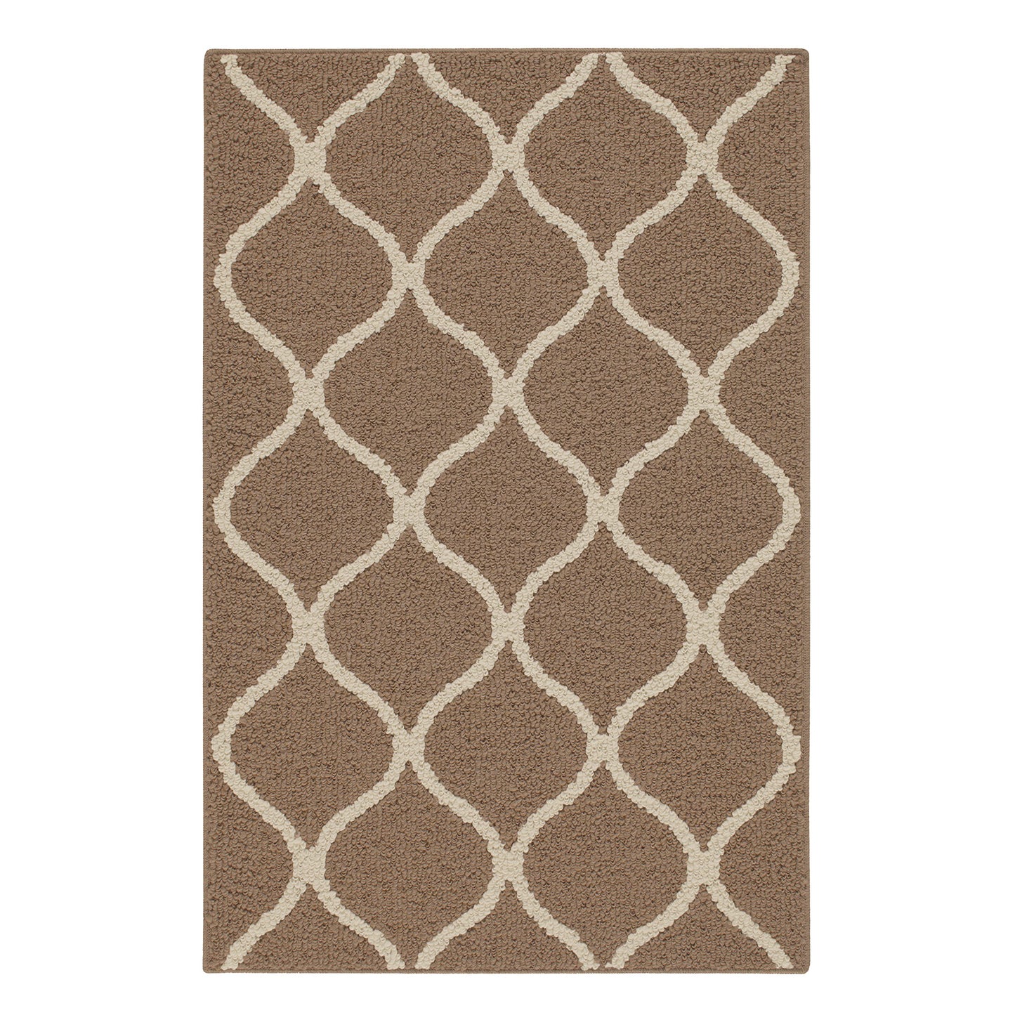 Maples Rugs Rebecca Contemporary Kitchen Rugs Non Skid Accent Area Carpet [Made in USA], 1'8 x 2'10, Café Brown/White