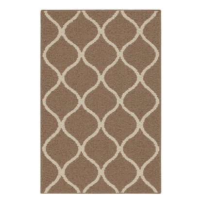 Maples Rugs Rebecca Contemporary Kitchen Rugs Non Skid Accent Area Carpet [Made in USA], 1'8 x 2'10, Café Brown/White