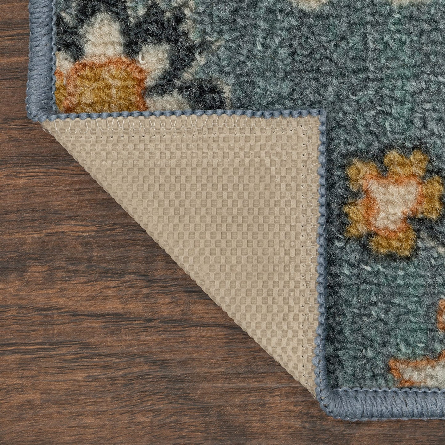 Maples Rugs Fleur Contemporary Motif Kitchen Rugs Non Skid Accent Area Carpet [Made in USA], Blue/Multi, 1'8" x 2'10"