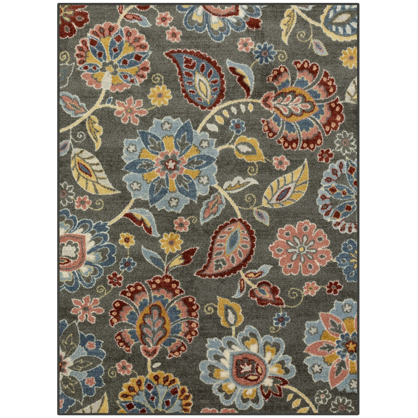 Maples Rugs Gardena Floral Area Rugs – Made in USA – Low Pile, Non Slip Pet–Friendly Mat for Bedroom, Office, Living & Dining Room, 5' x 7', Gray