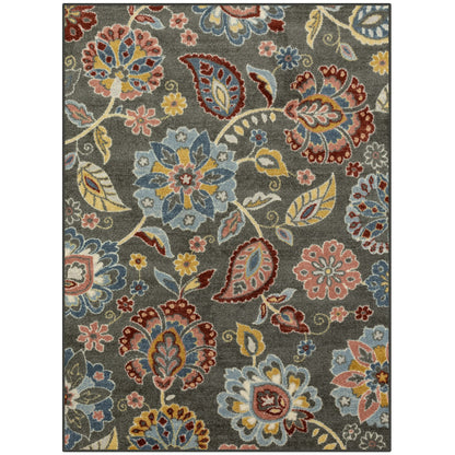 Maples Rugs Gardena Floral Area Rugs – Made in USA – Low Pile, Non Slip Pet–Friendly Mat for Bedroom, Office, Living & Dining Room, 5' x 7', Gray