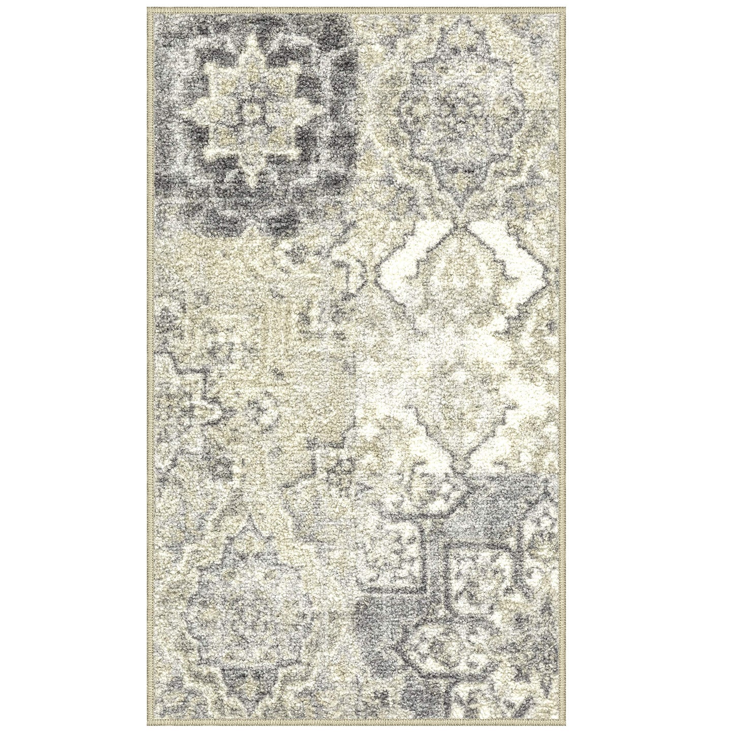 Maples Rugs Vintage Patchwork Distressed 1'8 x 2'10 Non Skid Washable Throw Rugs [Made in USA] for Entryway and Bedroom, Grey