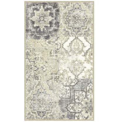 Maples Rugs Vintage Patchwork Distressed 1'8 x 2'10 Non Skid Washable Throw Rugs [Made in USA] for Entryway and Bedroom, Grey