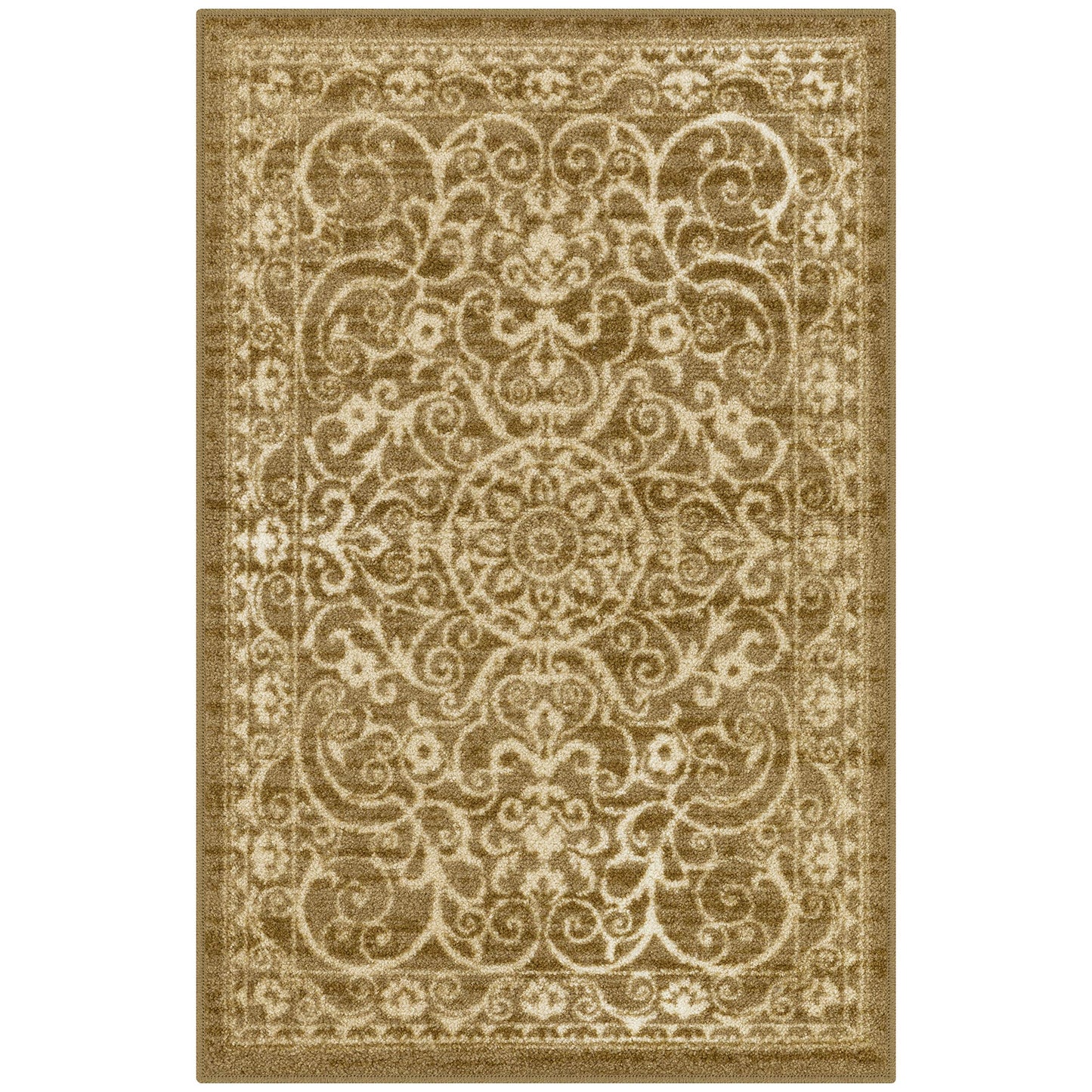 Maples Rugs Pelham Transitional Area Rugs - Made in USA - Washable, Non Slip, Indoor Carpet for Entryway, Foyer, Kitchen, and Bathroom, 1'8 x 2'10, Khaki