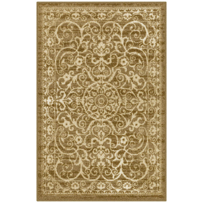 Maples Rugs Pelham Transitional Area Rugs - Made in USA - Washable, Non Slip, Indoor Carpet for Entryway, Foyer, Kitchen, and Bathroom, 1'8 x 2'10, Khaki