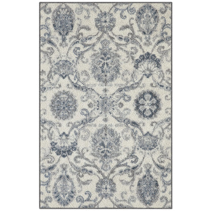 Maples Rugs Blooming Damask Kitchen Rugs Non Skid Accent Area Floor Mat [Made in USA], 2'6 x 3'10, Grey/Blue