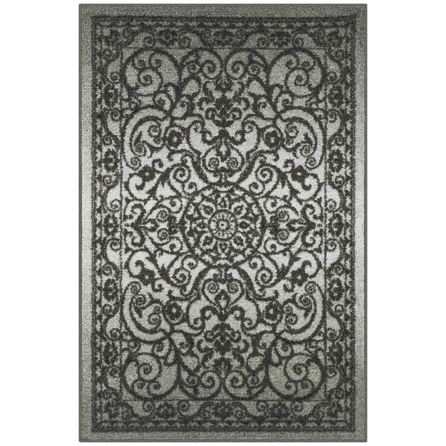 Maples Rugs Pelham Transitional Area Rugs - Made in USA - Washable, Non Slip, Indoor Carpet for Entryway, Foyer, Kitchen, and Bathroom, 1'8 x 2'10, Grey Tonal