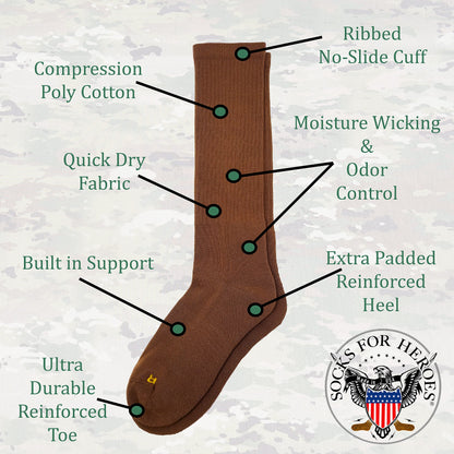 SOCKS FOR HEROES Coyote Brown Moisture Wicking Socks for Boots | Every Pair Gives A Pair | Breathable Over The Calf Foot Socks | Made in the USA