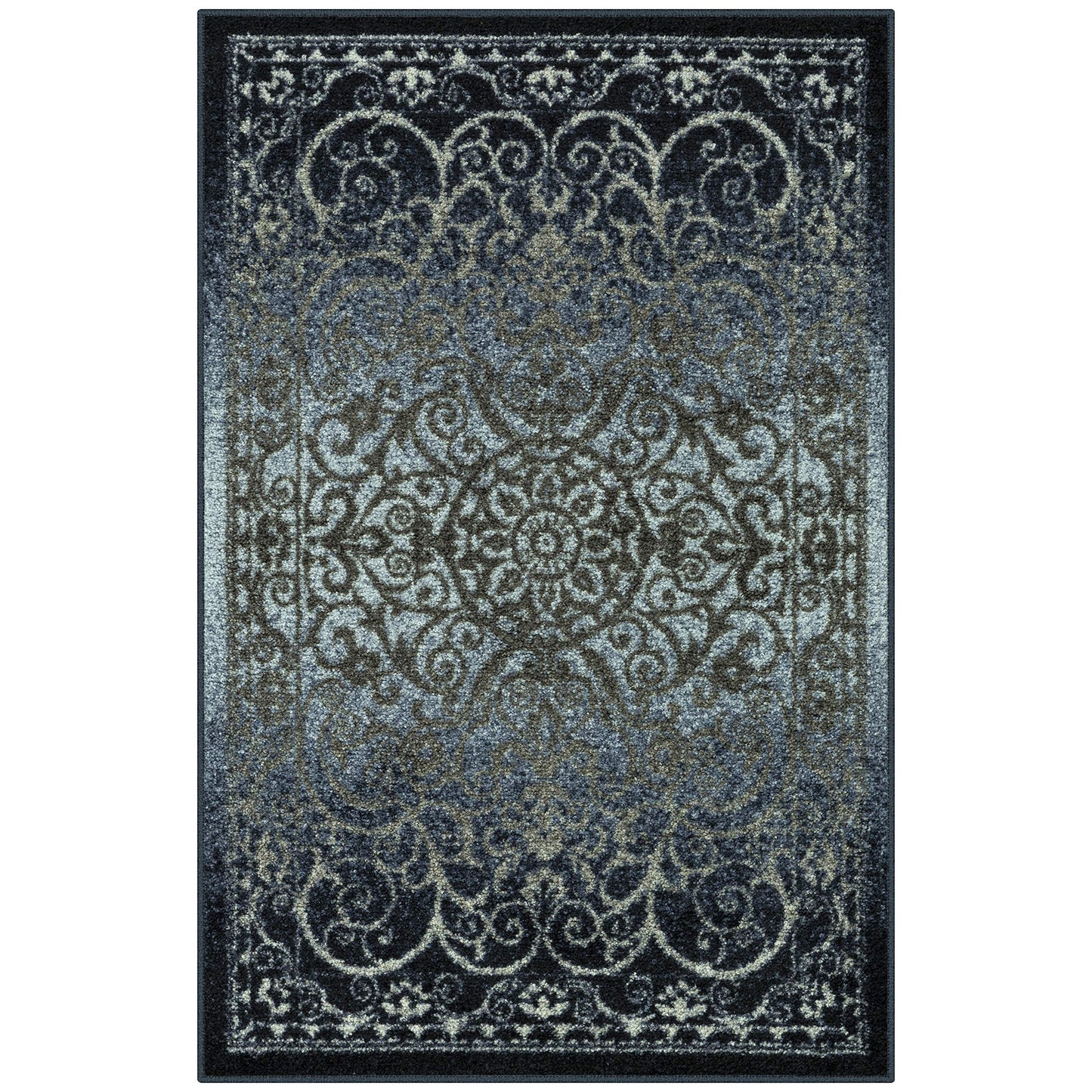 Maples Rugs Pelham Vintage Kitchen Rugs Non Skid Washable Accent Area Carpet [Made in USA], 1'8 x 2'10, Navy/Grey