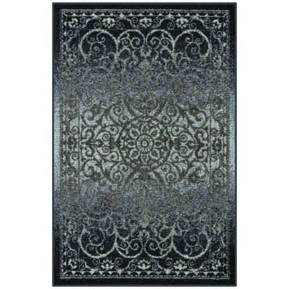 Maples Rugs Pelham Vintage Kitchen Rugs Non Skid Washable Accent Area Carpet [Made in USA], 1'8 x 2'10, Navy/Grey