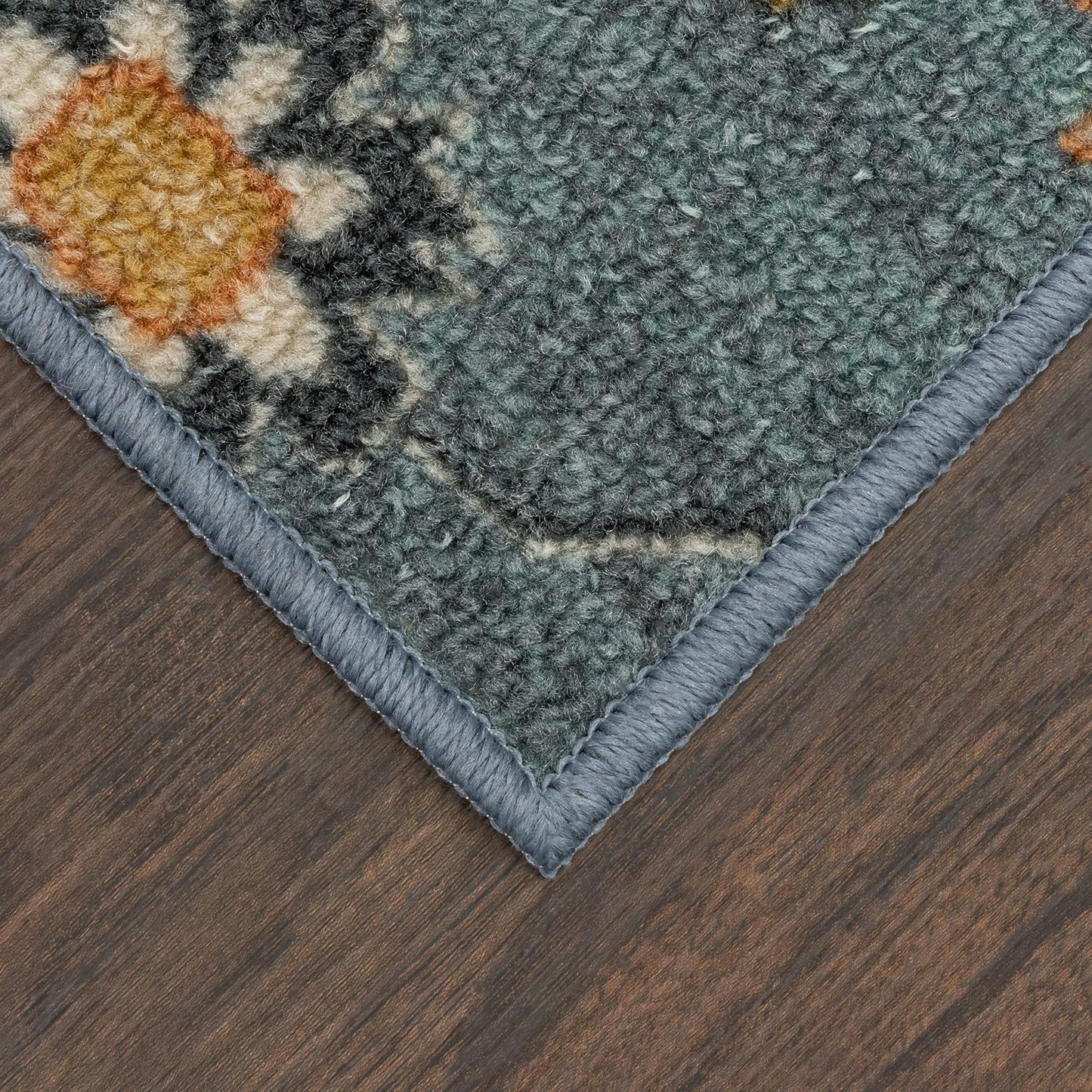 Maples Rugs Fleur Contemporary Motif Kitchen Rugs Non Skid Accent Area Carpet [Made in USA], Blue/Multi, 1'8" x 2'10"