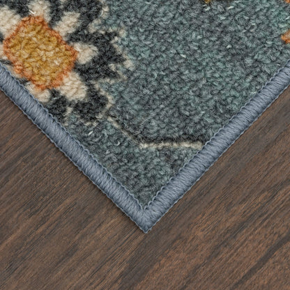 Maples Rugs Fleur Contemporary Motif Kitchen Rugs Non Skid Accent Area Carpet [Made in USA], Blue/Multi, 1'8" x 2'10"