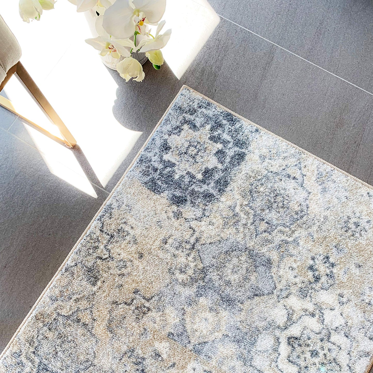 Maples Rugs Vintage Patchwork Distressed 1'8 x 2'10 Non Skid Washable Throw Rugs [Made in USA] for Entryway and Bedroom, Grey