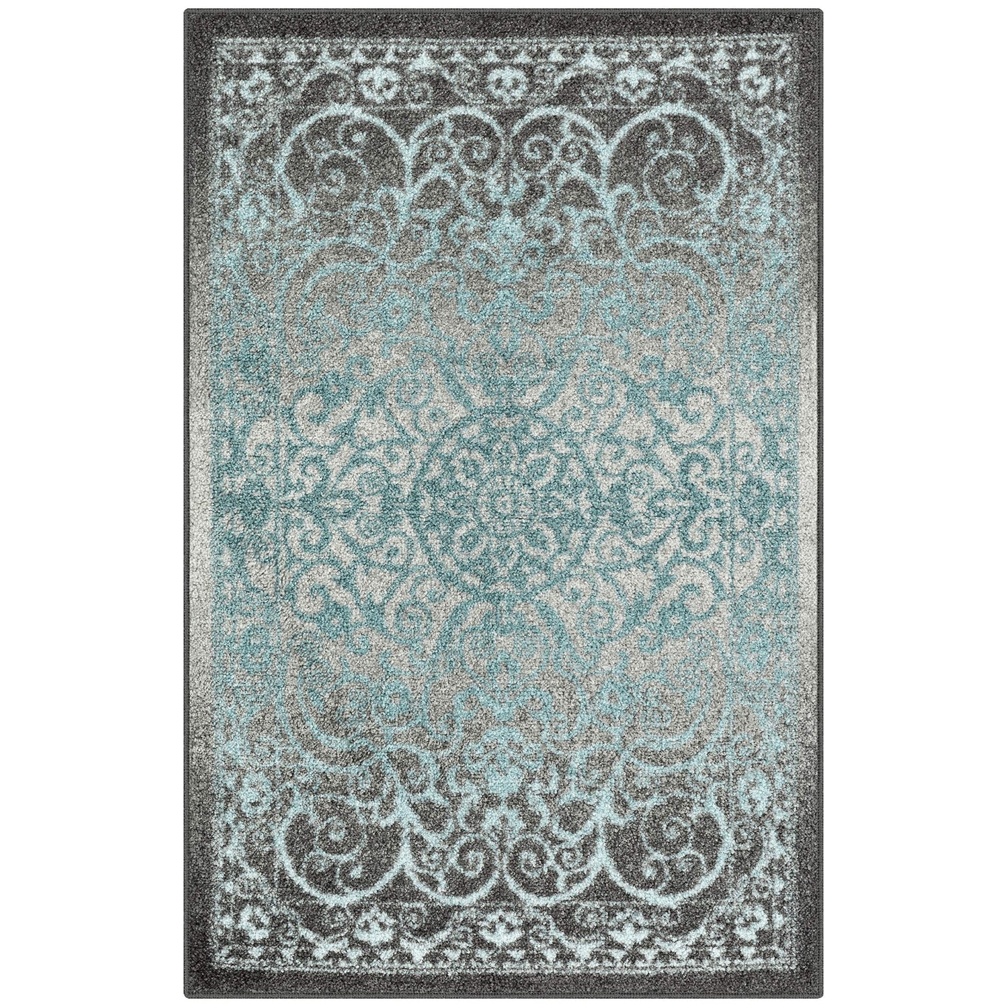Maples Rugs Pelham Transitional Area Rugs - Made in USA - Washable, Non Slip, Indoor Carpet for Entryway, Foyer, Kitchen, and Bathroom, 1'8 x 2'10, Blue/Grey