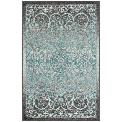 Maples Rugs Pelham Transitional Area Rugs - Made in USA - Washable, Non Slip, Indoor Carpet for Entryway, Foyer, Kitchen, and Bathroom, 1'8 x 2'10, Blue/Grey