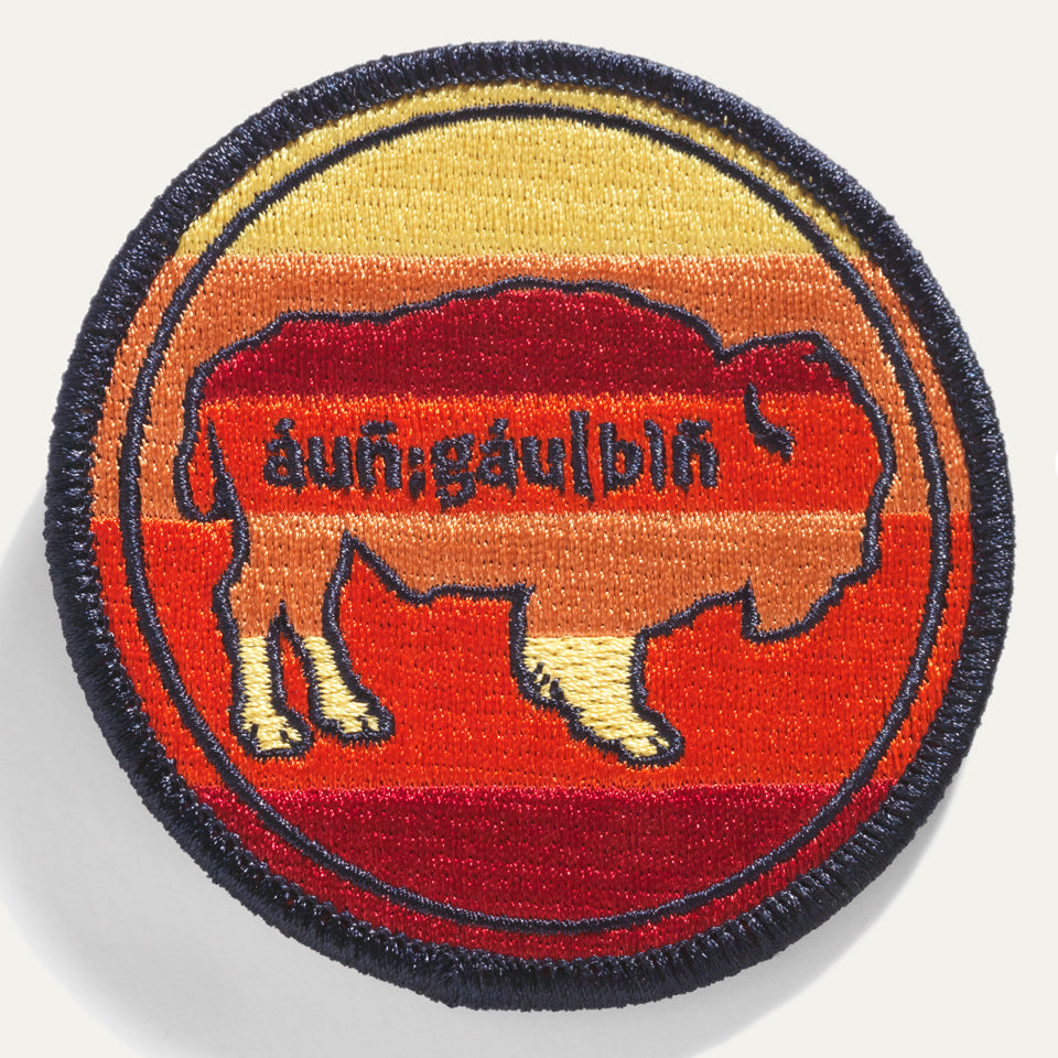 Steven Paul Judd designed sew-on buffalo patch in yellow orange and red.