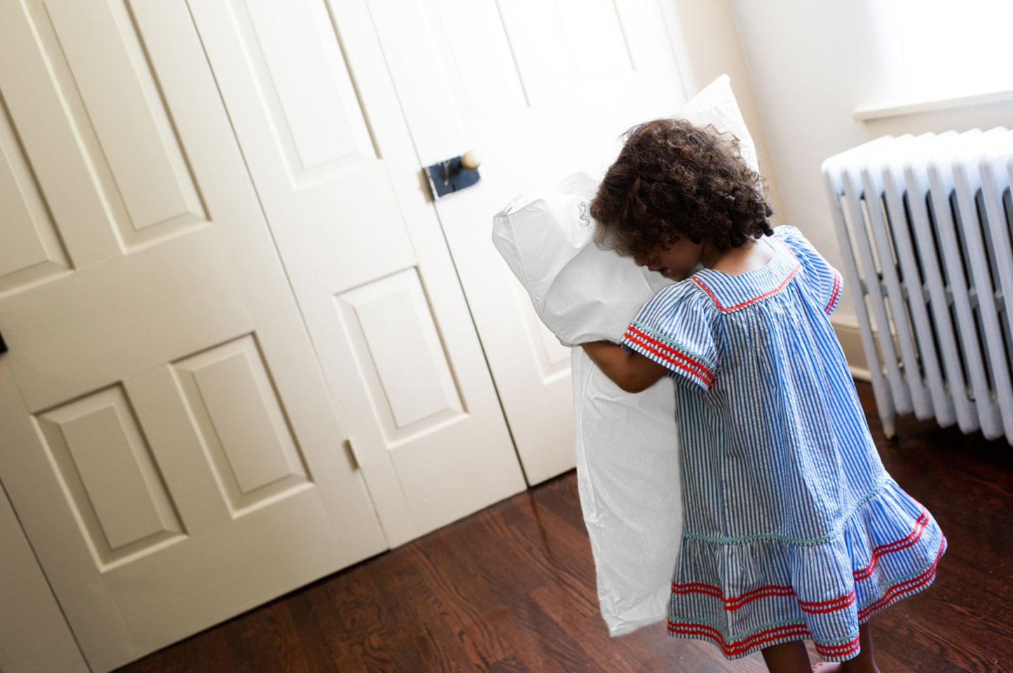 Child Holding Pillow Color White Bed Pillow Cases / Covers Natural Cotton Made In USA