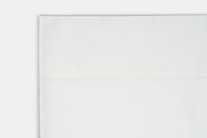 Closeup of Hem Color White Bed Sheet Set Percale Natural Cotton Made in USA