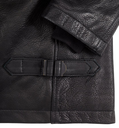 Naval Short Leather Peacoat Z21U025 in Black