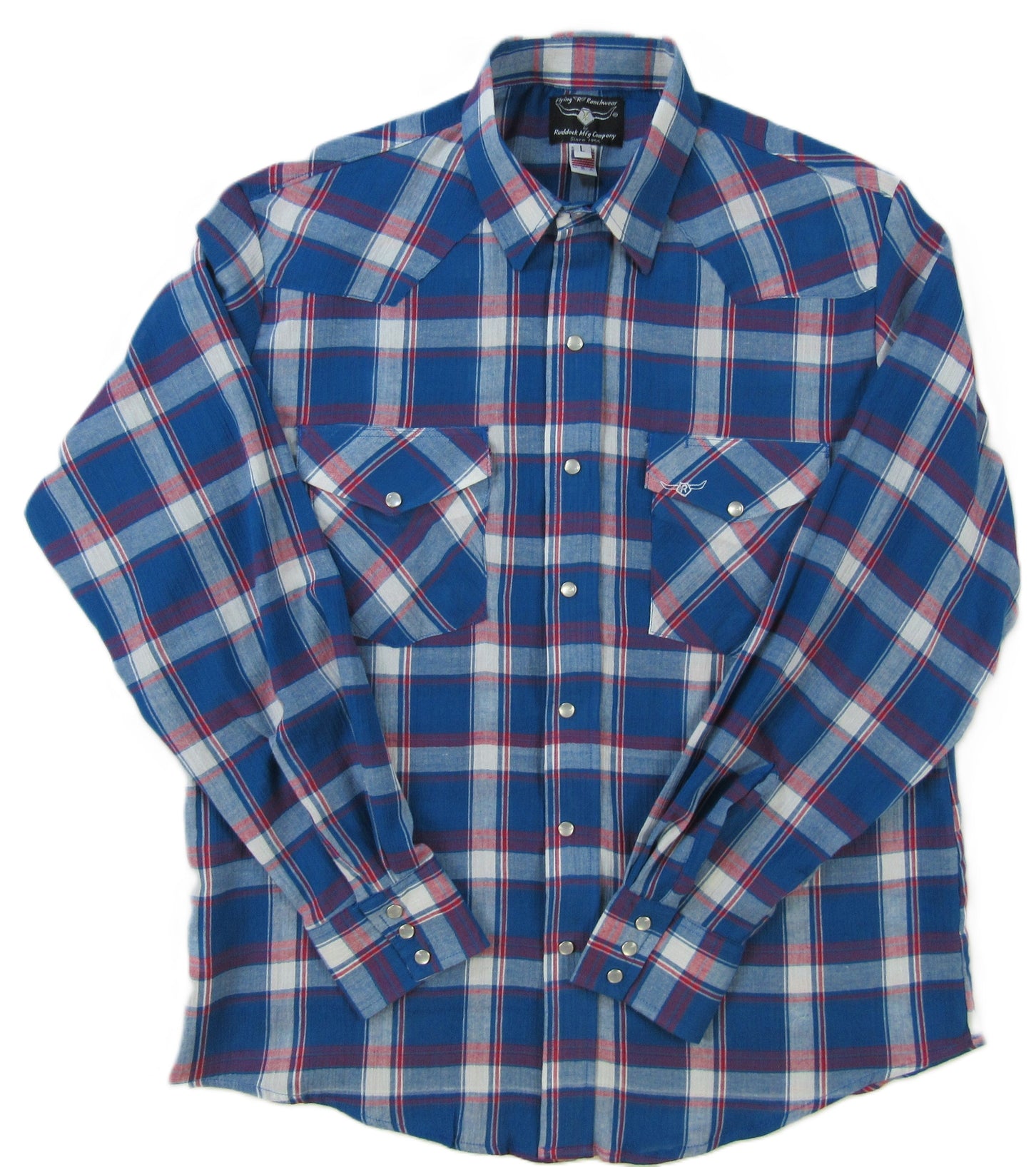 Men's Long Sleeve Americana Blue Plaid Snap-Front Shirt