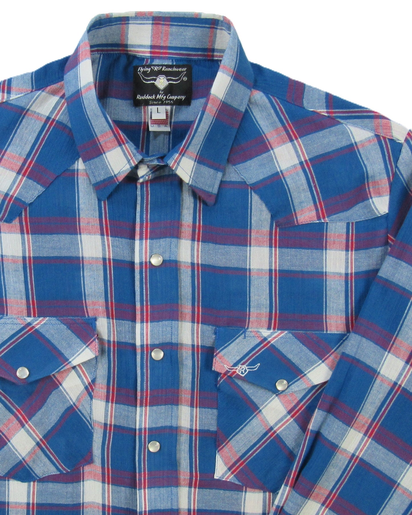 Men's Long Sleeve Americana Blue Plaid Snap-Front Shirt