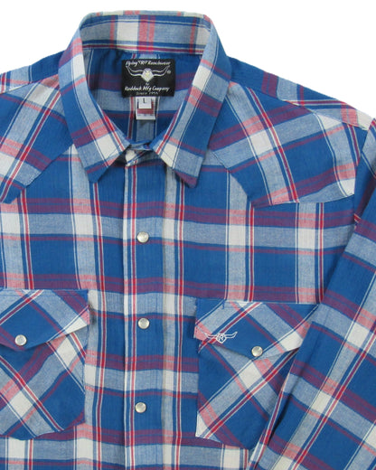 Men's Long Sleeve Americana Blue Plaid Snap-Front Shirt
